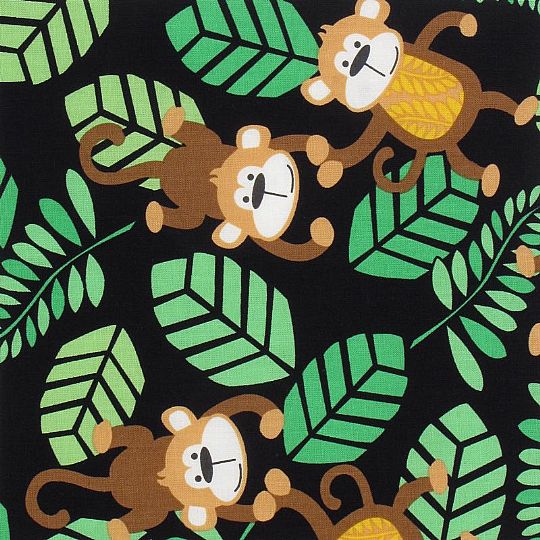 Safari & Skin Prints Tree Monkeys Black | The African Fabric Shop