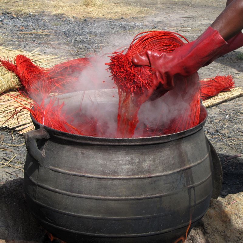 Dyeing elephant grass Bolgatanga Ghana