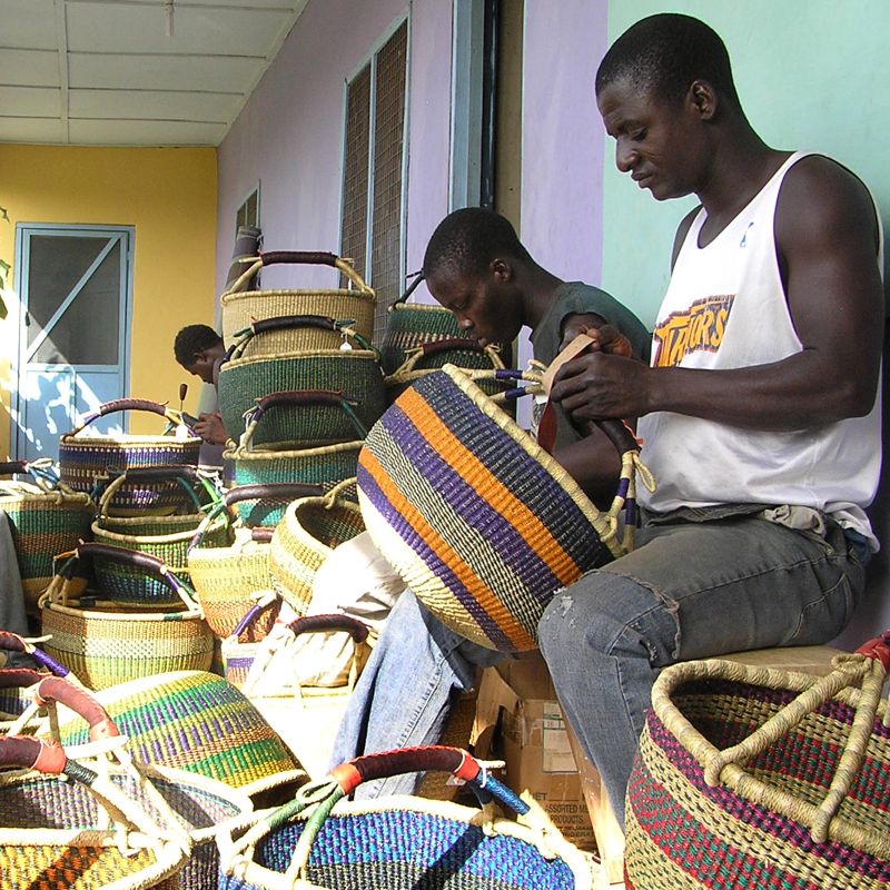 Leather handles on Bolga baskets