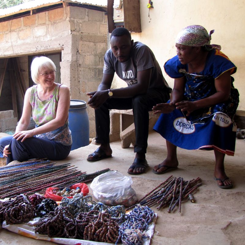 Magie Relph selecting recycled plastic beads