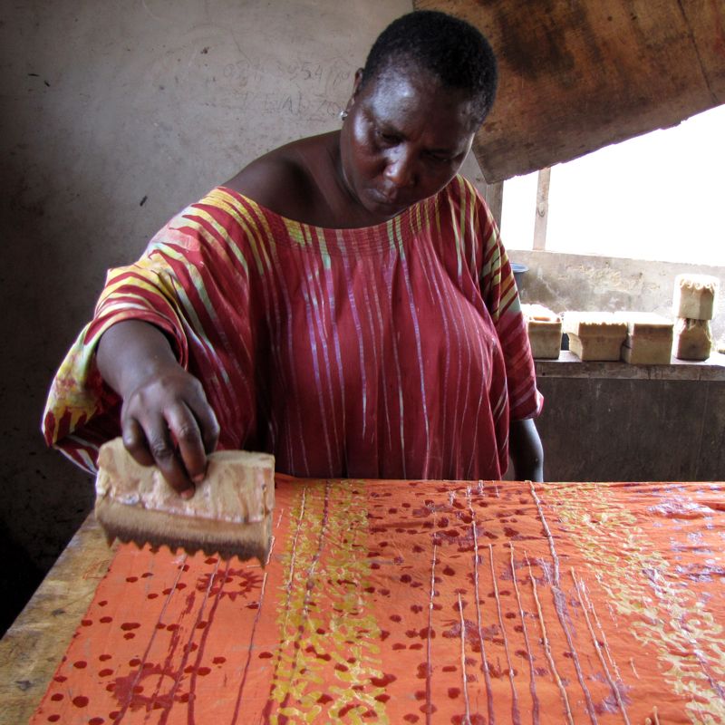 Esther Amate stamping batik Accra Ghana